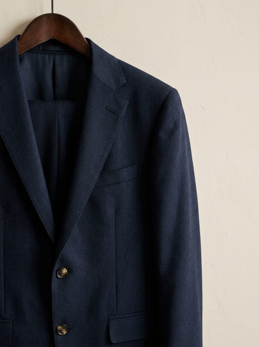 Traje de novio a medida en lana azul noche