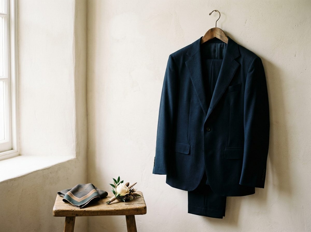 Traje de novio azul noche