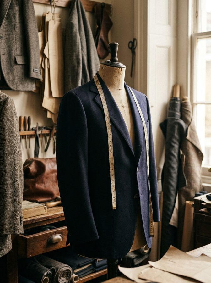 Americana a medida sobre maniquí con cinta métrica